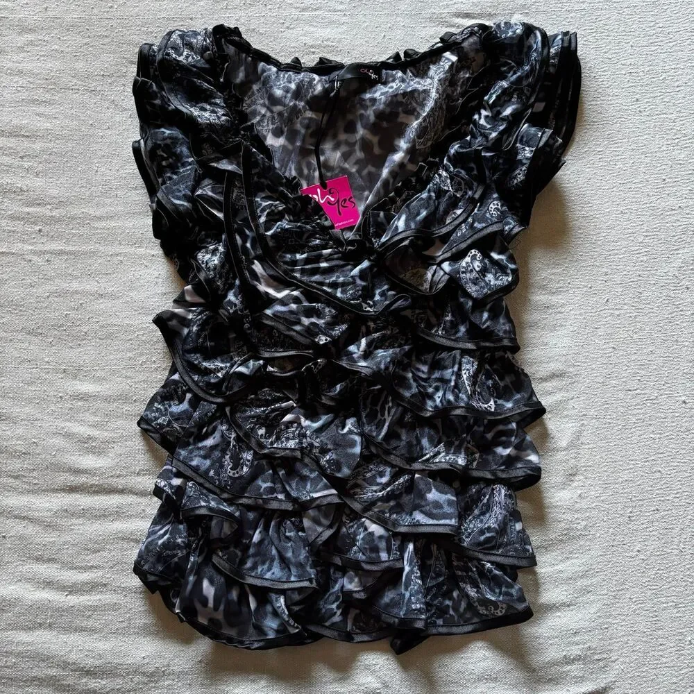 VTG Y2K Animal Print Ruffled Blouse